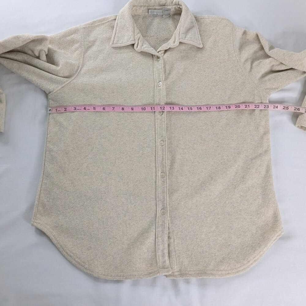 VTG Cream Ribbed Button Front Collared Shacket Jacket Shhirt - Picture 4 of 7